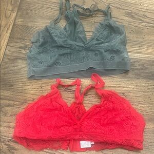 aerie Lace Bralette Duo in Red and Sage
